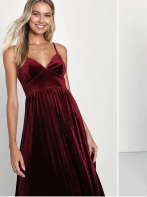 LULUS Sexy Prom Wedding Holiday Elegant Chic Shimmer Velvet Cocktail Midi thumbnail 2