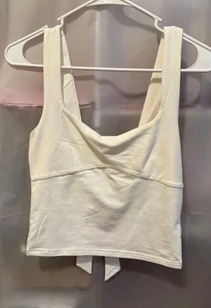 edilkited White Crop Tank Top with Back Bow Tie, Size Small thumbnail 1
