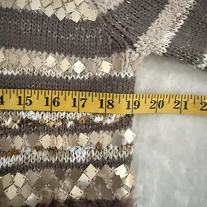 Chico's Cardigan Womens M Greta Sweater Neutral Patterned Sequin Metal Boho thumbnail 7