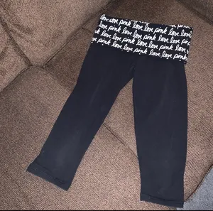 Victoria's Secret Black Athletic Crop Leggings with Script Waistband thumbnail 2