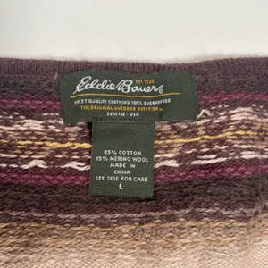 Merino Wool Blend Sweater Cardigan Womens Size L Cream Brown V-Neck thumbnail 6