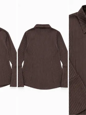 Y2k brown pinstripe blouse Size undefined thumbnail 2