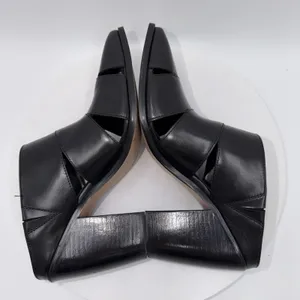 Vince Camuto Aimie Black Leather Slip‎ On Block Heels Mules Size 8.5 thumbnail 5