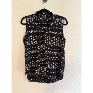 Ann Taylor Blouse Black S Women Floral Tie Neck LayeringSleeveless Office Casual thumbnail 8