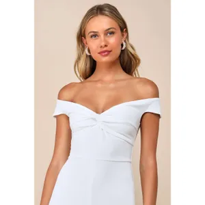 NWT Lulus Stunning Existence White Off-the-Shoulder Knot-Front Jumpsuit Size L thumbnail 4