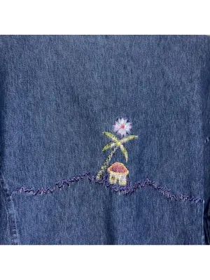 NEW Vintage Blue Jean Jacket Embroidered Palm Trees tropical resort cruise vacay thumbnail 8