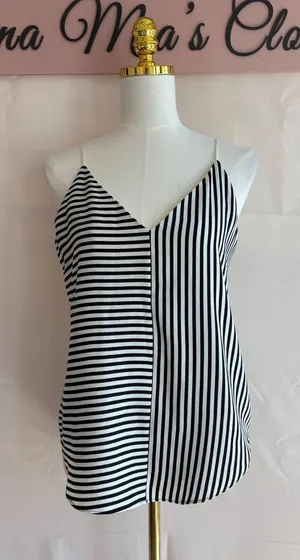Express Women's Black and White Striped V-Neck Cami Tank Top, Size Small thumbnail 1
