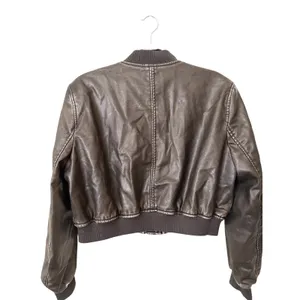 ZARA Faux Leather Cropped Bomber Jacket Brown Medium thumbnail 6