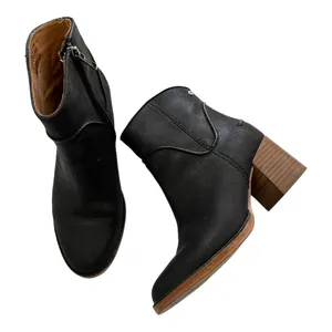 UGG Black Leather Western Ankle Boots Block Heel Size 6.5 thumbnail 1
