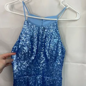 Azazie women's baby blue sequin high neck jeweled‎ maxi formal gown prom dress 6 thumbnail 2