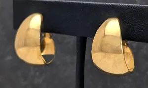 Vintage Clip On Earrings Stylish Mirrored Gold Tone Elongated Hoops 7/8" thumbnail 1