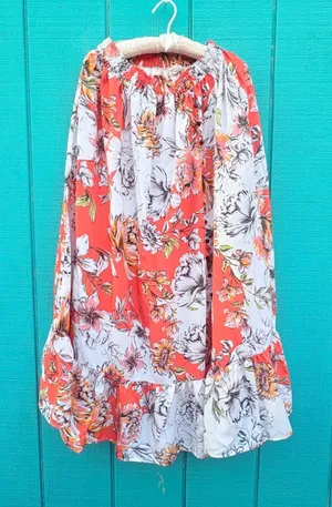 Gypsie‎ Blu Womens Floral Maxi Skirt Coral Orange White Elastic Waist Pockets L thumbnail 1