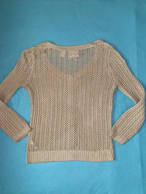 L.O.G.G + H&M Open-weave crocheted cardigan button v-neck long sleeve NEW size L thumbnail 3