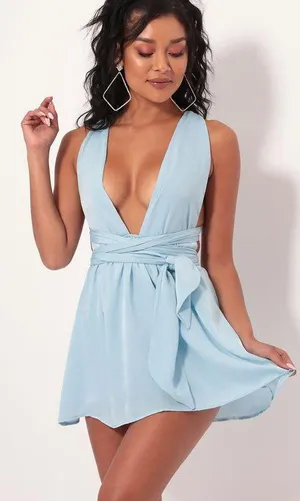 Lucy in the Sky Sunrise Satin Dress in Light Blue thumbnail 1