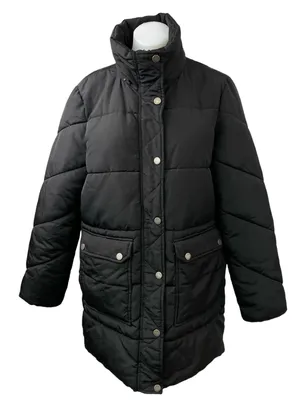 Lucky Brand Black High Neck Long Sleeve Button Zip Quilted Puffer Coat Jacket M thumbnail 1