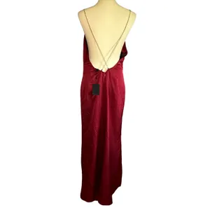 NBD Red Satin Maxi Slip Dress MEDIUM Gown Cowl Backless Slit Formal $258 NEW thumbnail 7