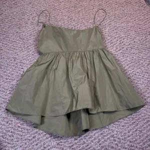 Wilfred Aritzia Olive Green Tie Back Babydoll Cami Top Large Open Back Taffeta thumbnail 1