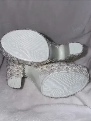 White Lace Floral Pearl Accent Women's Heeled Booties thumbnail 5
