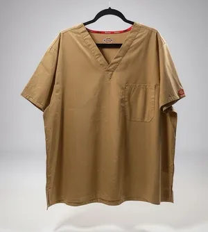 Dickies V-neck scrub top in tan Khaki Large thumbnail 1
