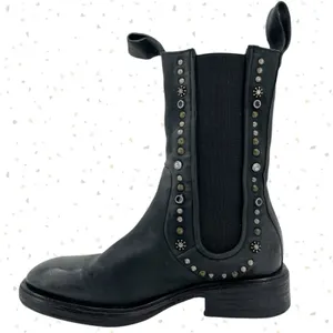 A.S.98 Studded Black Leather Boots Tall Chelsea Fall Boho Edgy Biker Fit Size 37 thumbnail 5
