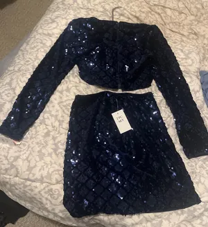 Dress Dillard's Homecoming Navy Blue Glitter thumbnail 2