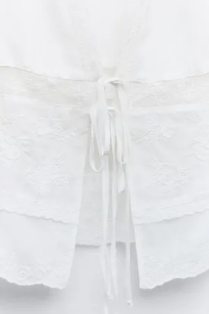ZARA NWT White EMBROIDERED TIED SHIRT. Size Large thumbnail 10