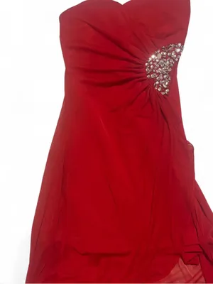 Ruby Rox Strapless Red Evening Gown with Rhinestone Accent thumbnail 2