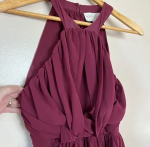CLEAROUT! Burgundy Keepsake the Label Ruched Halter Dress Size S Like New thumbnail 3