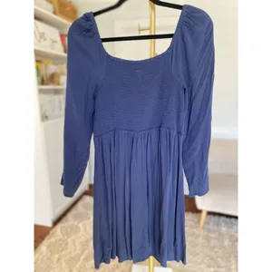 Old Navy Smocked Mini Dress Navy Empire Waist Cottagecore Romantic Quiet Luxury‎ thumbnail 3