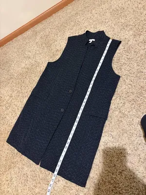 Eileen Fisher Black Rainfall Organic Cotton Textured Double Button Long Vest thumbnail 15
