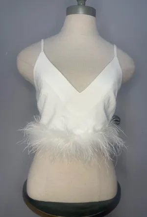 Nasty Gal White Feather-Trim V-Neck Camisole thumbnail 1