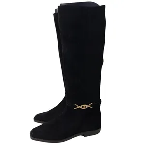 Sam Edelman Clive Black Suede Knee High Boots Square Toe Gold Chain Size 6.5 thumbnail 2