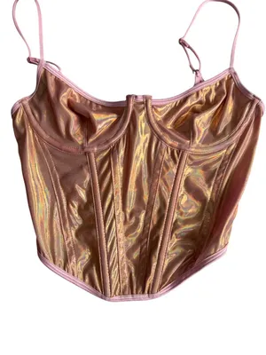 OUT FROM UNDER Pink Holographic Corset Tank Top Size Small thumbnail 5