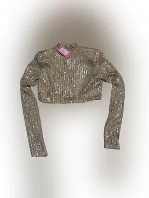 Edikted Gold Sequin Long Sleeve Crop Top thumbnail 2