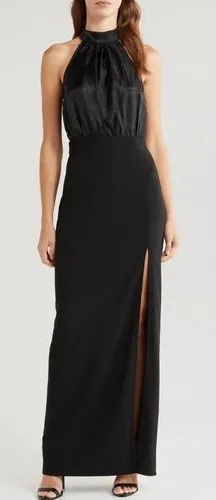 Lulus Organza & Crepe Halter Gown Dress, Cocktail Party Black,‎ Size XL, NWT thumbnail 1
