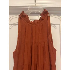 Entro Rust Orange Gauze Tie Neck Tiered Sleeveless Tank Boho Maxi Dress Small thumbnail 2