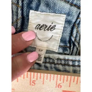 Vintage y2k Aerie Denim Cargo Overalls Light Wash Wide Leg Utility Dungarees S thumbnail 4