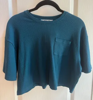 Dry Goods Ribbed Crop Pocket Tee - Teal Blue thumbnail 1