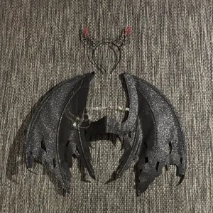 Spirit Halloween Costume Sparkly Black Angel Wings and Devil Headband One Size thumbnail 2