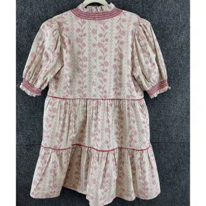 NWT Entro Womens L Polly Printed Mini Dress Floral Puff Sleeve Tiered Pockets thumbnail 3