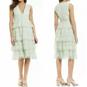 Light Green Tiered Lace V Neck Midi Dress thumbnail 2