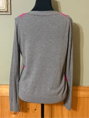 Tommy Hilfiger Gray, Pink & White Argyle V-Neck Cardigan size S 100% Pima Cotton thumbnail 4