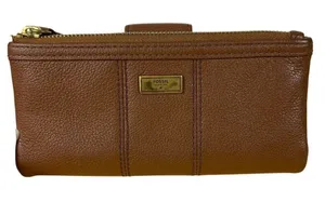 Fossil‎ Ella Clutch Brown Leather Wallet zipper fold card orgainizer thumbnail 1