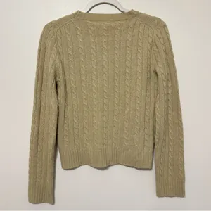 J. Crew Cashmere Wool Blend Cable Knit Sweater Size Medium Green Lightweight thumbnail 6
