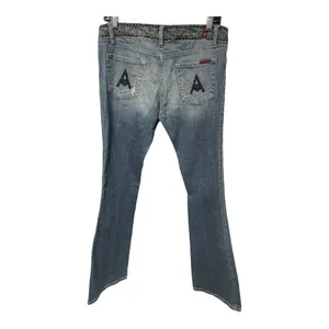 7 For All Mankind Flare Sz 28 Blue Studded Waist Distressed dark Havana jeans thumbnail 4