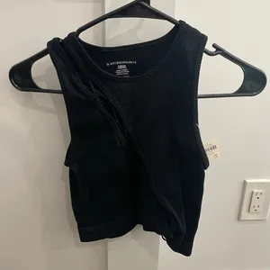 Anthropologie NWT Black The Reegan Seamless Lace-Up Ribbed Cropped Tank Size XXS/XS thumbnail 5