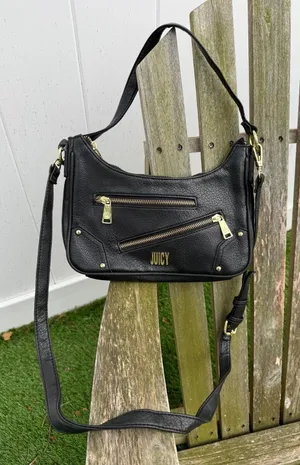 Juicy Couture Black Faux Leather‎ Moto Chic Crossbody Shoulder Bag Zipper NWOT G thumbnail 1