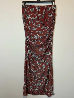 Anthropologie‎ Maeve The Aleda Mesh Ruched Maxi Skirt Brown Floral XS NWT thumbnail 2