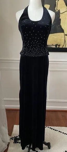 Scott McClintock 2000 Millennium Black Velvet Column Halter Dress 10 thumbnail 1