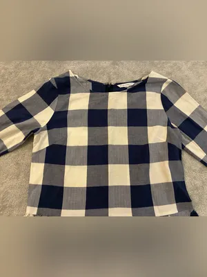 Women’s Southern Tide 3/4 sleeve Navy and White Gingham Peplum Top Size Medium thumbnail 3